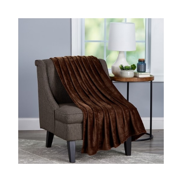 Hastings Home Velvet Throw - Oversized Microfiber Velvet Solid Polyester Throw Blanket - Breathable (Mocha Brown) 160454CRG - main